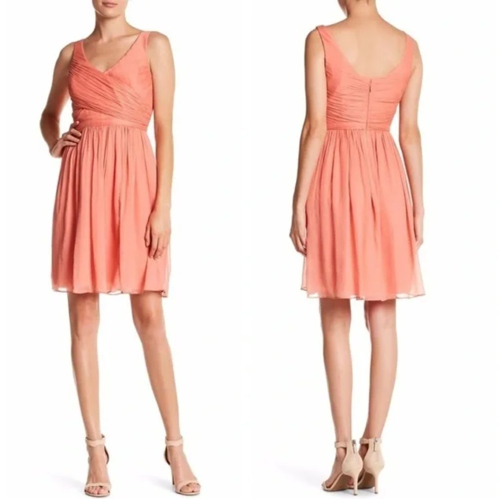 NWT Sz 6 J.Crew Coral Heidi Silk Chiffon Dress 93100